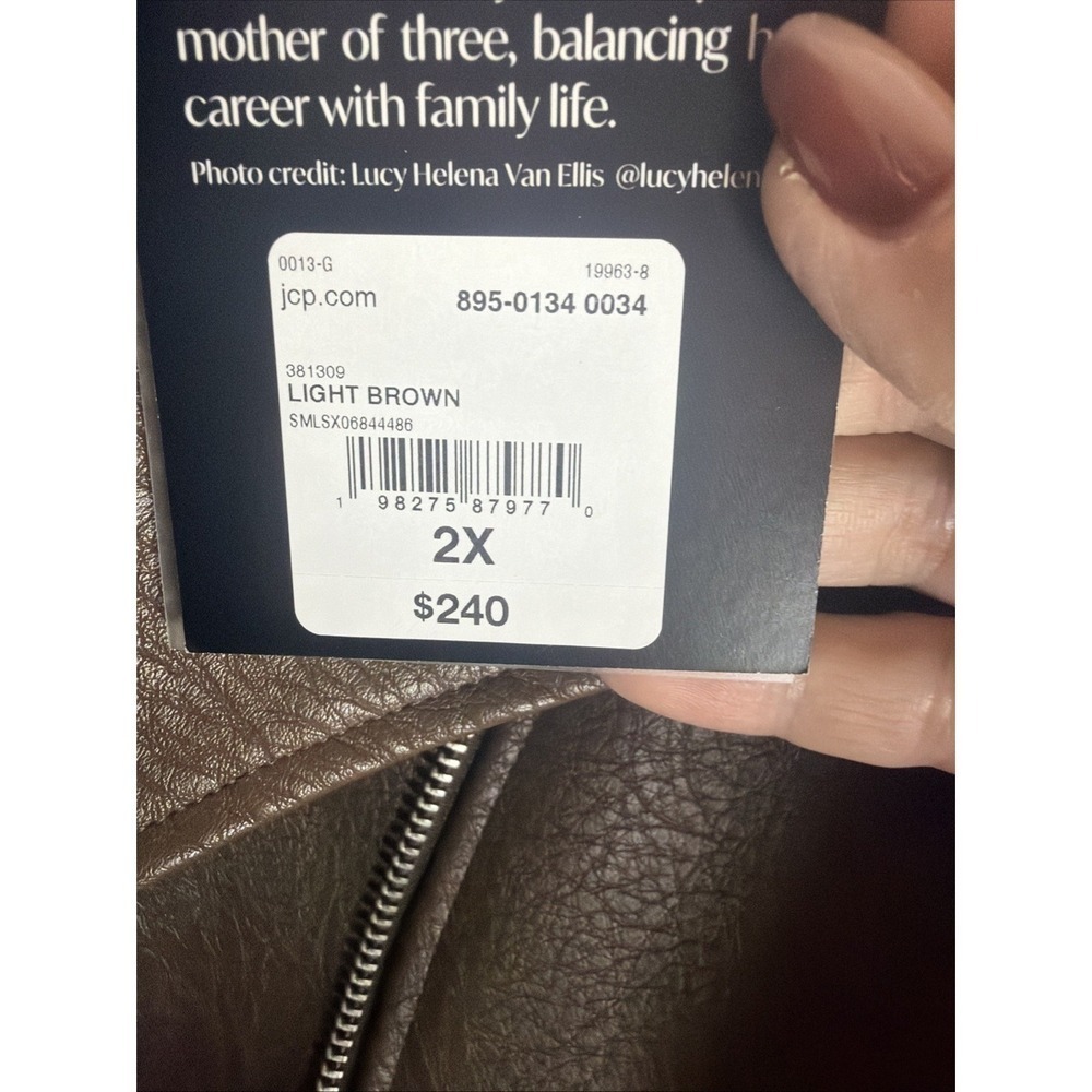 Ashley Graham Brown Faux Leather Moto Jacket Womens 2X Asymmetric Zip $240 NWT - Picture 11 of 14